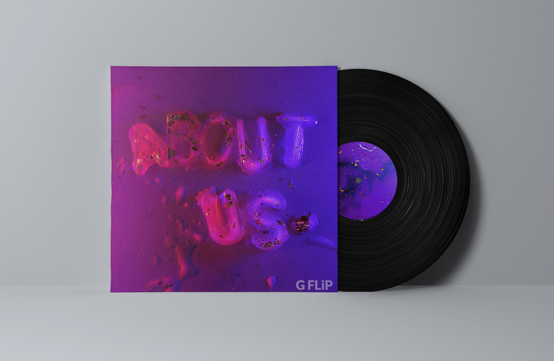 An album cover with 'About Us' written in ice letters